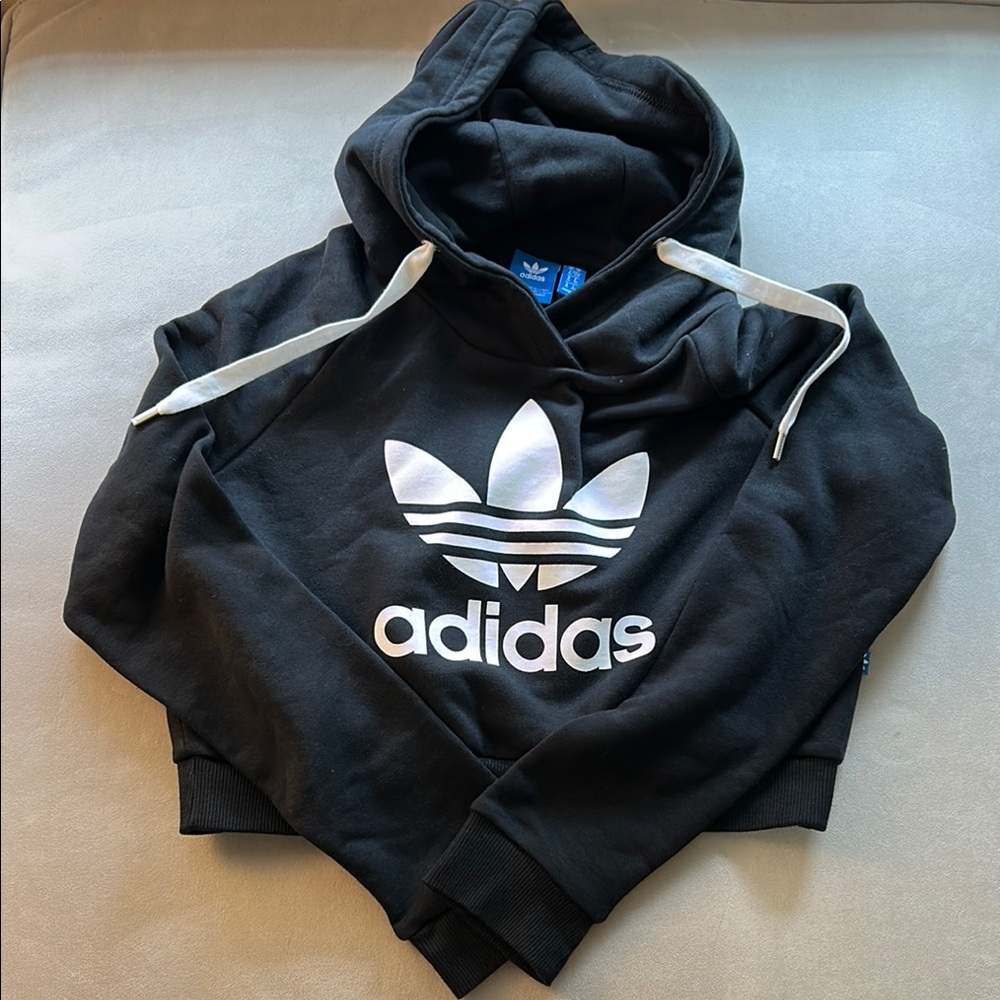 Adidas Black Trefoil Hoodie Pullover Like New US S UK 10